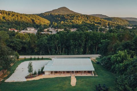 Aerial view of Sommer House Inn overlooking downtown Jasper and the Ozark mountain valley